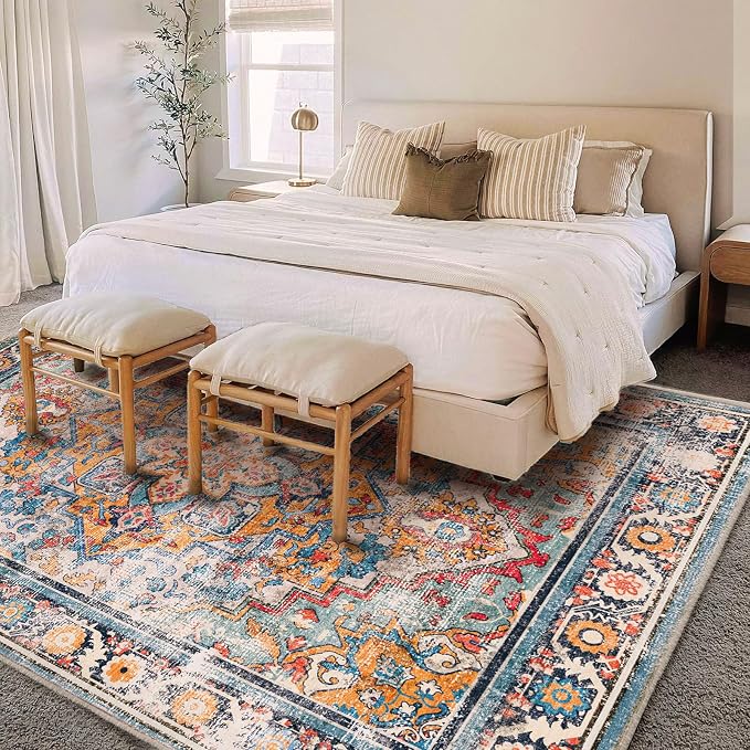 CHAMPLANT Washable Area Rug 8'x10' Boho Chic Medallion Distressed Design - Image 3
