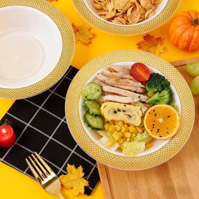 Plastic Bowls with Gold Grid Rim Disposable 12oz Bolws 50Pack | Disposable - Image 7