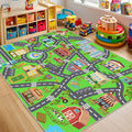 Kids Room Rug - Soft & Non-Slip 9x12 Ft Town Car Rug City Map Play Mat by OHDS