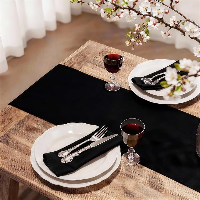 FOLINS&HOME Black Waterproof Decorative Table Runner 36 Inches Long | 210GSM - Image 2