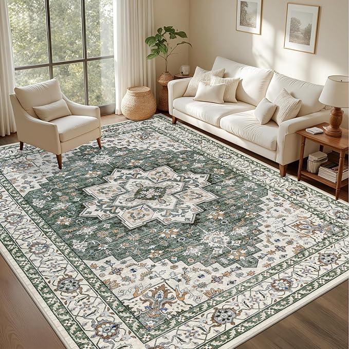 Area Rugs 10x14 Living Room Rug: Washable Rug Soft Vintage Boho Medallion - Image 2