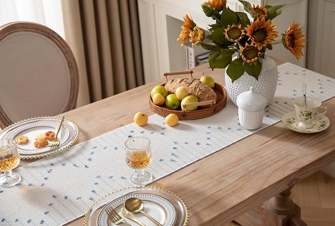 Boho Table Runner 13 x 60 Inch Long Natural Cotton Woven Runner - Image 3