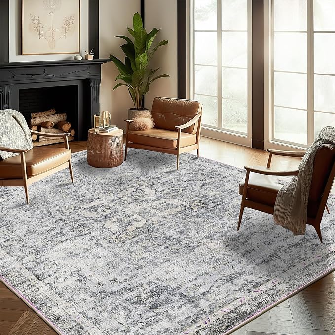CHAMPLANT Washable Area Rug 8'x10' Retro Boho Design Non-Shedding Non-Slip Easy by CHAMPLANT