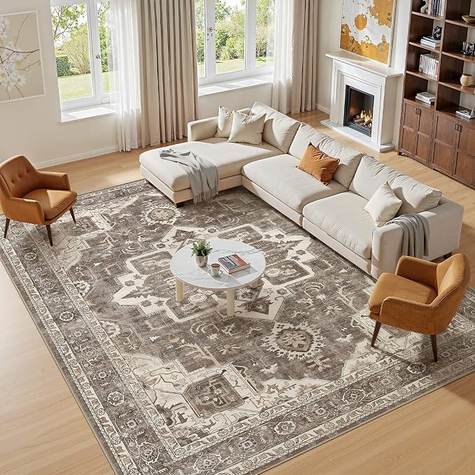 7x9 Washable Area Rugs for Living Room, Large Rug Non Slip Backing Vintage - Image 4