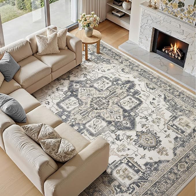 10x14 Area Rugs for Living Room, Washable Non Slip Vintage Distressed Stain - Image 2