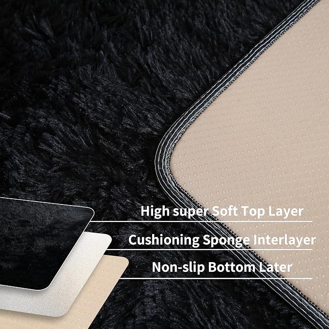 KICHOWUA 6x9 Black Fluffy Shag Rug - Image 4