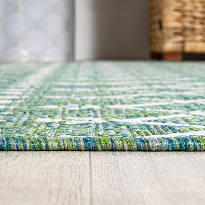 JONATHAN Y Moroccan Geometric Indoor Outdoor Runner Rug 2X10 Green/Cream - Image 4