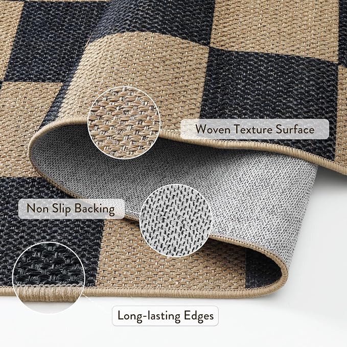 Lahome Colette Checkered Easy Jute Runner Rug, 2x6 Kitchen Runner Rug Non Slip - Image 3