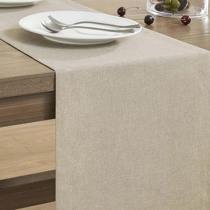 Basic Linen Style Table Runner, 14x36 Inch Natural | Mitered Corner Design - Image 4