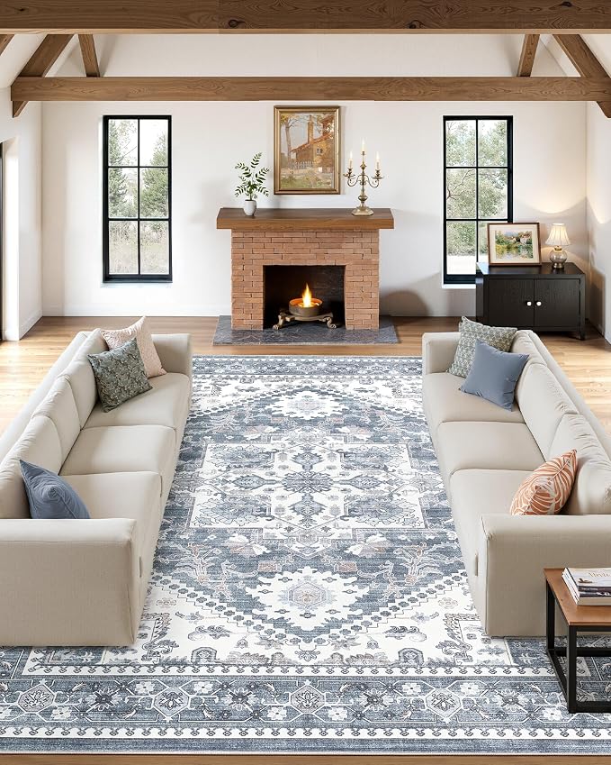 10x14 Vintage Area Rug: Washable Neutral Soft Non Slip Thin Large Floor Carpet by MICGEEK
