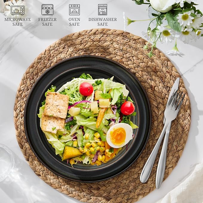 E-far Pasta Bowls Set of 4, 35oz Large Salad Bowl Plate - Image 7