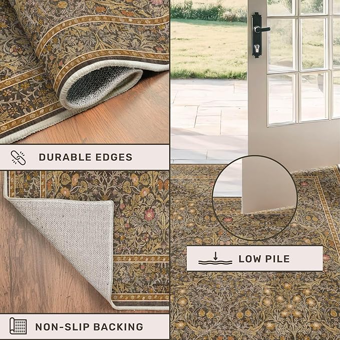 Brown 2'6" x 10' Hallway Runner Rug Non Slip - Image 5