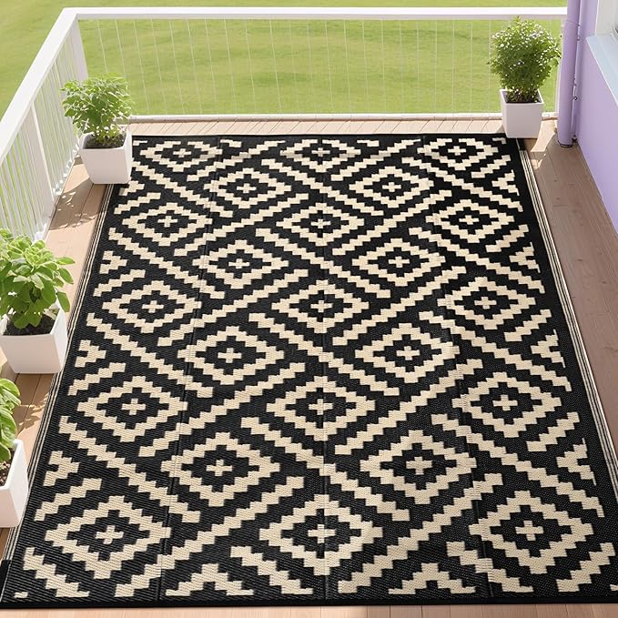 RURALITY Outdoor Rugs 5x8 Feet for Patios Clearance, Plastic Straw Waterproof by RURALITY