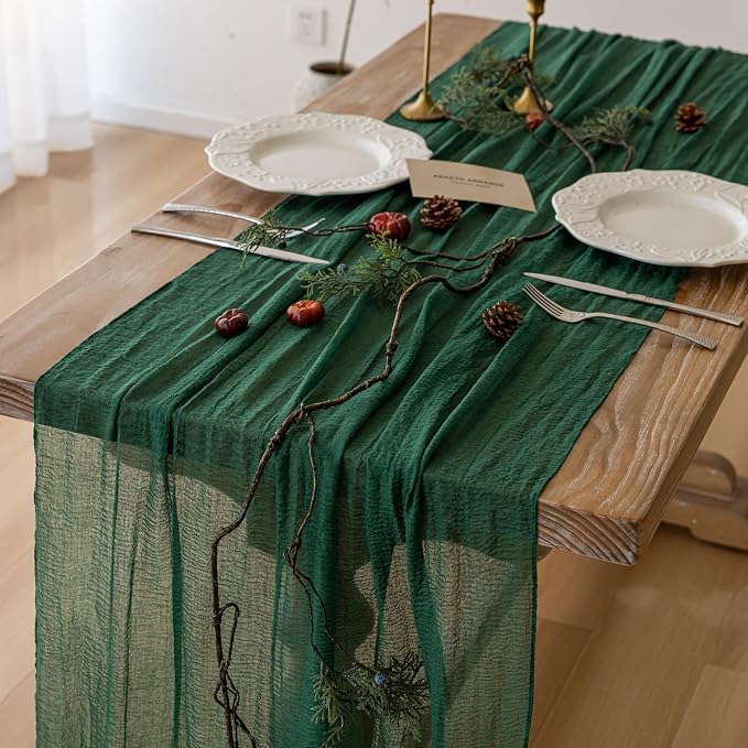 3Pcs Emerald Green Cheesecloth Table Runner 120 Inches by KEKETOARRANGE