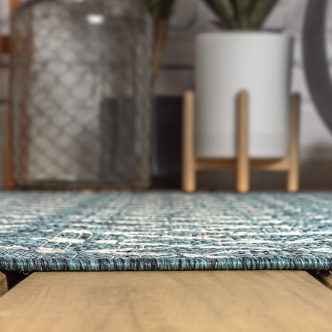 JONATHAN Y Moroccan Geometric Indoor Outdoor Square Area Rug 8X8 Teal/Gray - Image 5