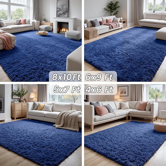 2x6 Bedside Area Rugs for Bedroom: Soft Fluffy Shag Blue Rug for Hallway - Image 6