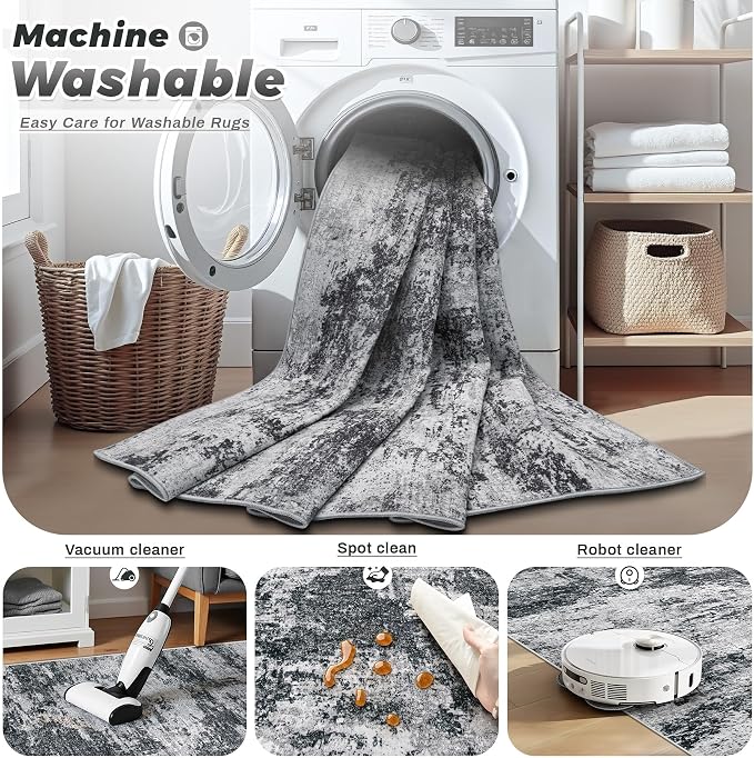 pmtsns Area Rugs 6x9 for Living Room: Washable Rug Modern Abstract Neutral Soft - Image 3
