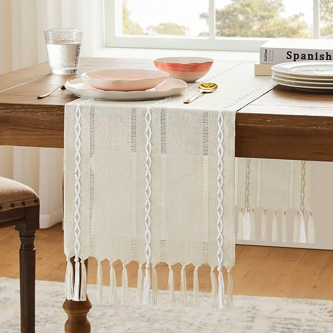 Hemstitched Farmhouse Table Runner, Cotton Linen Table Runners 72 Inches Long by Unknown