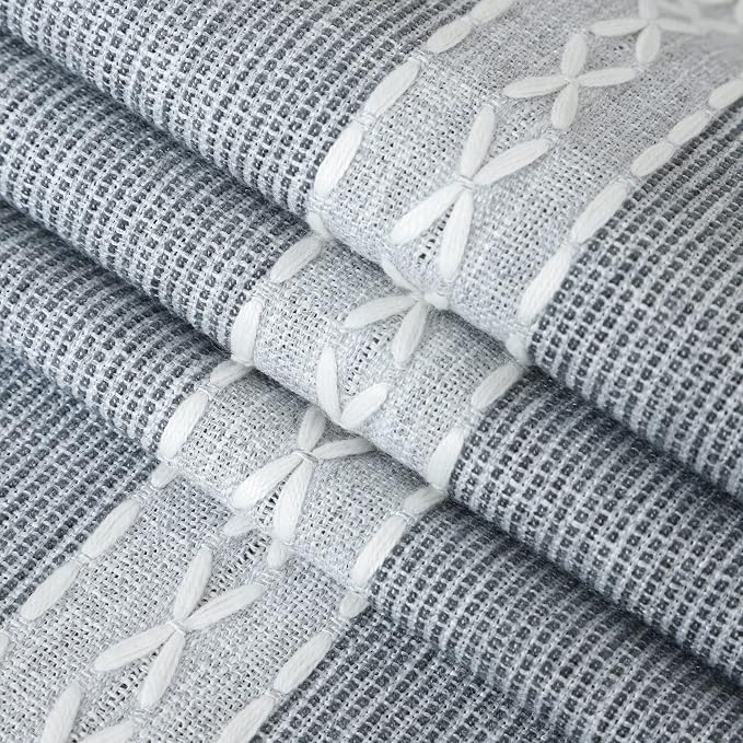 NEWISHER Farmhouse Braided Striped Embroidery Table Runner 108 inches Grey | - Image 6