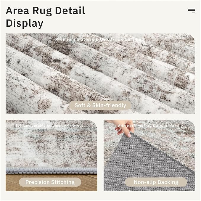 Soalmost 9x12 Area Rugs for Living Room, Non Slip Machine Washable Vintage Rugs - Image 6