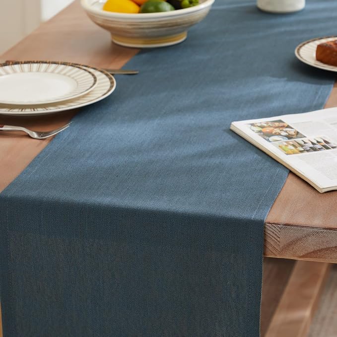 Rustic Cotton Linen Table Runner, 13x60 Inches Navy | Farmhouse Style Linen - Image 3
