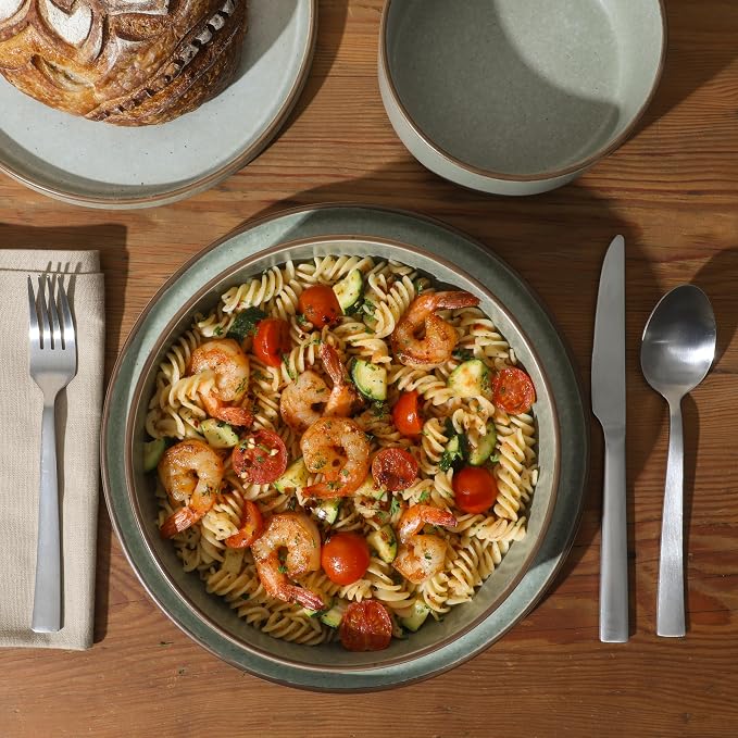 Gibson Elite Gelston Stoneware Matte Reactive Glaze 16 Piece Plates and Bowl - Image 3