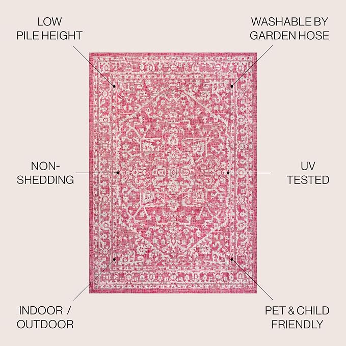 JONATHAN Y Boho Medallion Indoor Outdoor Area Rug 4X6 Fuchsia/Light Gray - Image 2