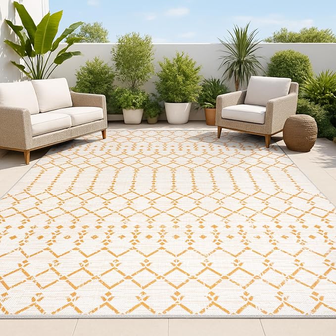 JONATHAN Y Moroccan Geometric Indoor Outdoor Area Rug 5X8 Cream/Orange by JONATHANY