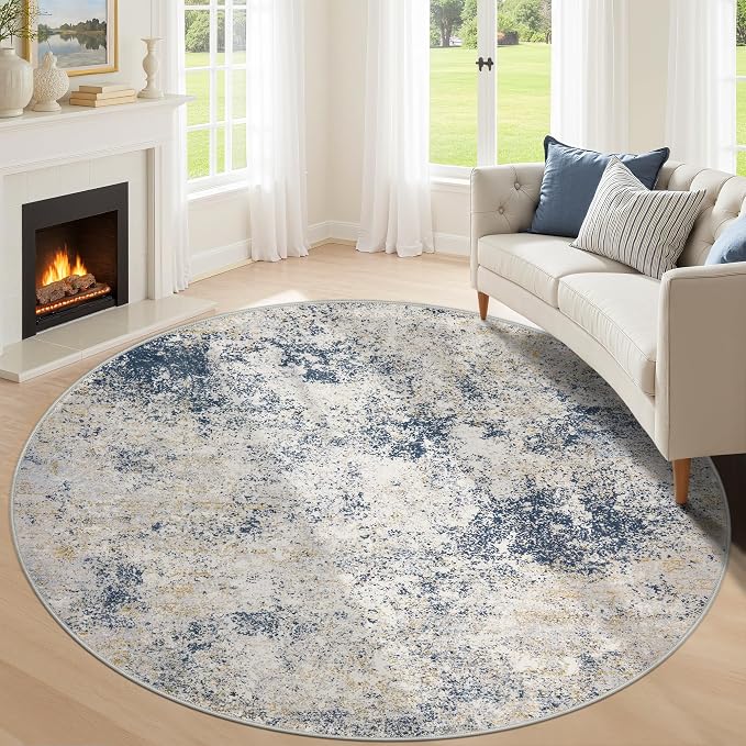 8ft Washable Round Rug by KiginaraArt