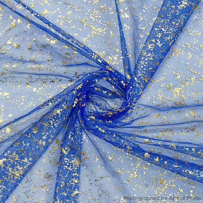 Artoid Mode 3PCS Blue Gold Gauze Table Runner 120 Inch 10FT, Glitter Metallic - Image 4