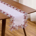 White Dark Red Linen Lace Table Runner 36 inches Dresser Scarf | Dresser Runner by Raedan