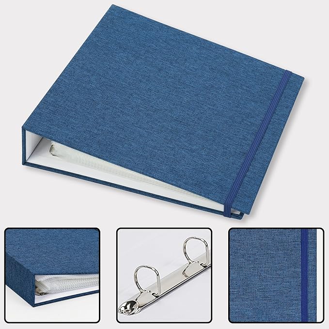 Vienrose Linen 3-Ring Photo Album Holds 190 Photos, 160 4x6 Photos and 30 6x8 Pictures, Picture Album with Multiple Size Pockets, Memory Book for Family Wedding Anniversary Baby, Blue