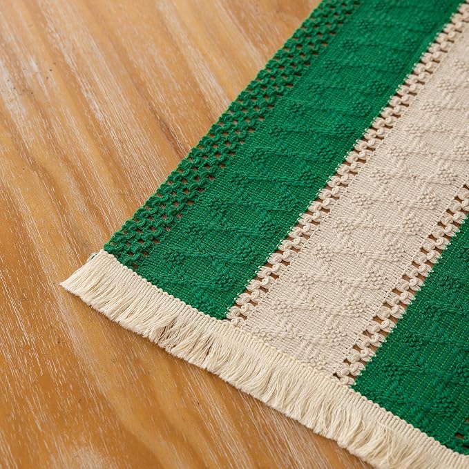 Keketoarrange Christmas Green Boho Table Runner 12x72 Inch | Woven Burlap - Image 5