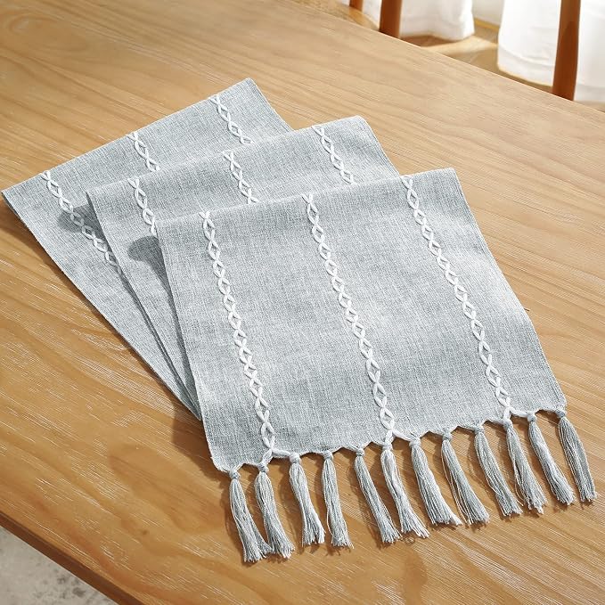 Wracra Rustic Linen Table Runner, Dusty Blue Table Runners 48 inches Long | - Image 6