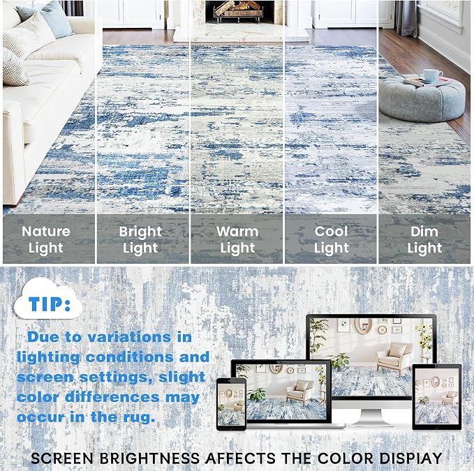 Area Rugs 9x12 Living Room: Large Soft Washable Rug Modern Abstract Anti-Skid - Image 9