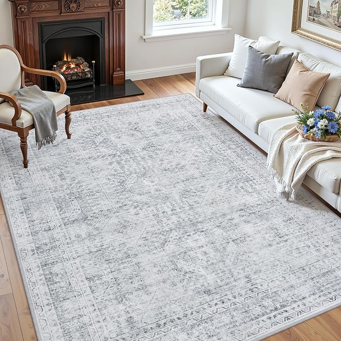 3x5 Area Rugs for Living Room: Vintage Boho Neutral Washable Rug Indoor Soft - Image 3