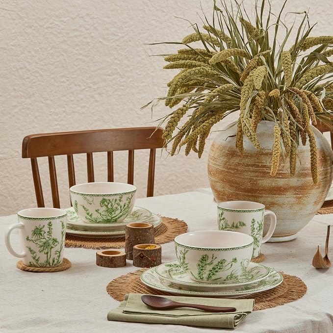 Bico Green Garden Toile De Jouy Salad Plates Set of 4, 8.75 Inch Ceramic - Image 6