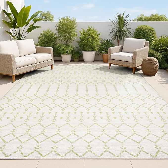 JONATHAN Y Moroccan Geometric Indoor Outdoor Area Rug 3X5 Cream/Green, Ourika by JONATHANY