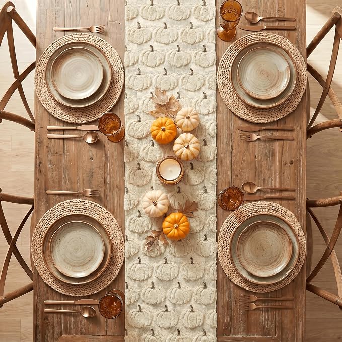 Artoid Mode Beige Soft Faux Fur Fall Table Runner 13x90 Inch | Seasonal Kitchen - Image 3