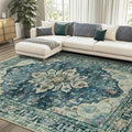 RELEANY Area Rugs 8'x10' Washable Non-Slip, Floral Vintage Distress Medallion by RELEANY