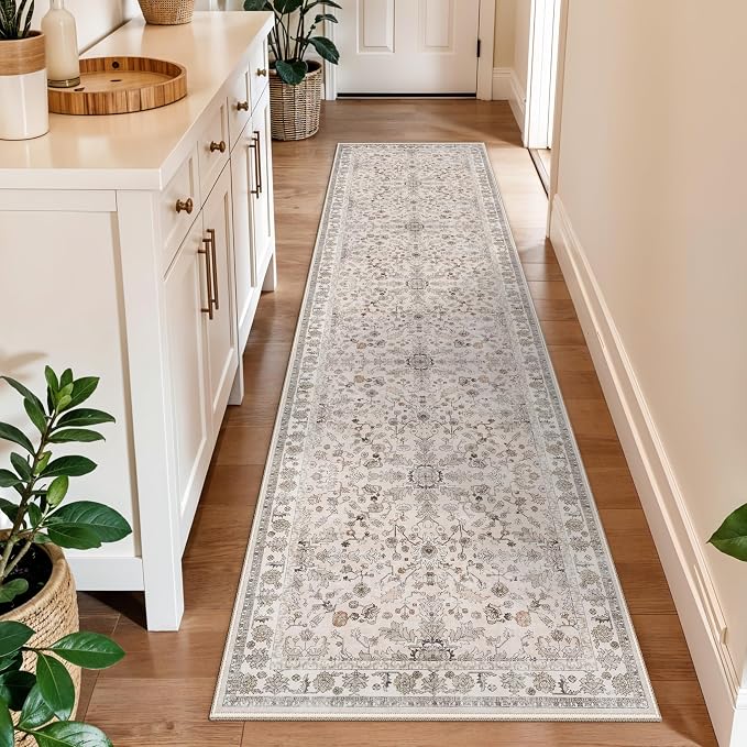 2x8ft Kitchen Runners Rugs Non Skid Washable – Boho Floral Stain-Resistant by BYYVOORugsforYourHome