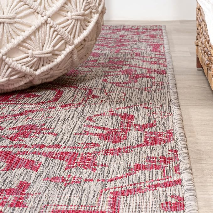 JONATHAN Y Boho Medallion Indoor Outdoor Area Rug 4X6 Light Gray/Fuchsia - Image 7