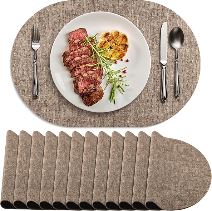 Placemats Set of 12 Washable, Heat Resistant Table Placemats Wipeable Faux by Delicateandelegantplacemats