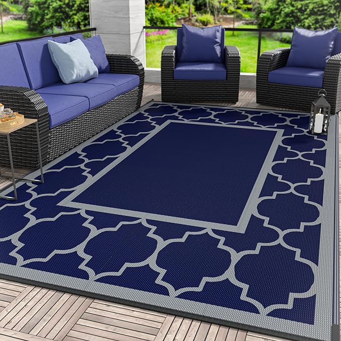 GENIMO Outdoor Rug 8' x 10' Patio Waterproof, Foldable Reversible Plastic Straw by GENIMO