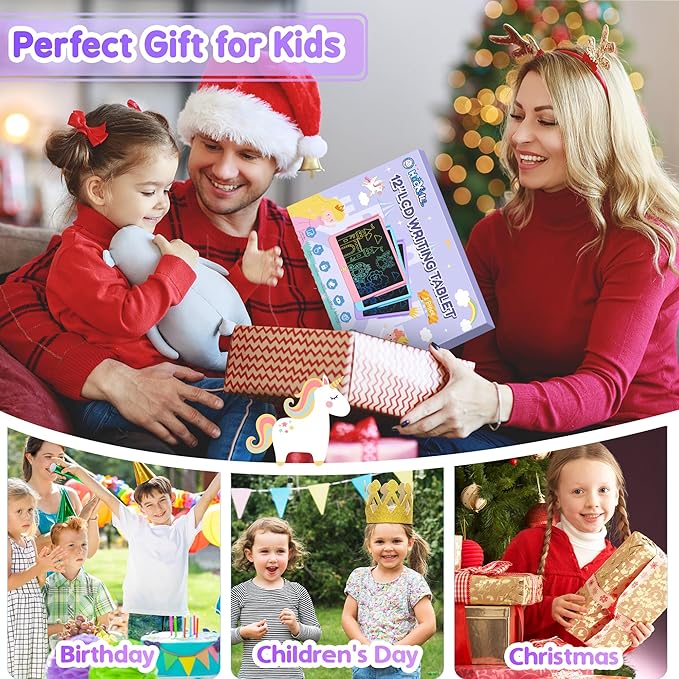 Hockvill LCD Writing Tablet for Kids 12 Inch, Kids Learning Toys Drawing Pad for Girls Boys, Unicorn Doodle Board for Toddlers 3 4 5 6 7 8 Year Old Travel Essentials, Christmas Birthday for Kids