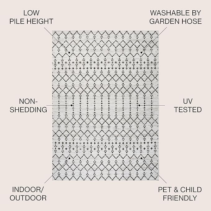 JONATHAN Y Moroccan Geometric Indoor Outdoor Round Area Rug 4 Ft Cream/Black - Image 3