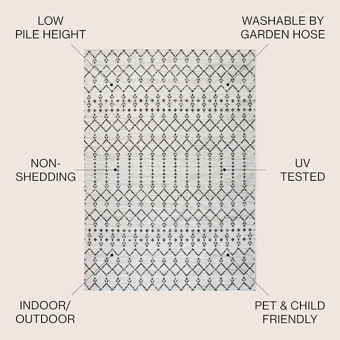 JONATHAN Y Moroccan Geometric Indoor Outdoor Round Area Rug 6 Ft Cream/Black - Image 3
