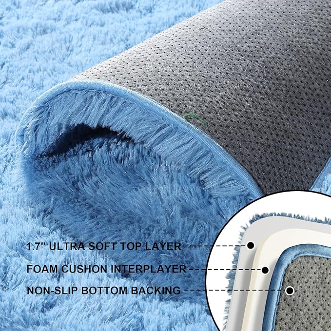 5x7 Area Rugs for Living Room, Large Fluffy Blue Rugs for Bedroom, Fuzzy Shag - Image 3