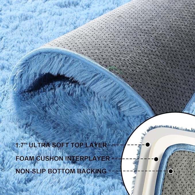 Area Rugs 9x12 Living Room, Large Fluffy Blue Rugs - Image 4