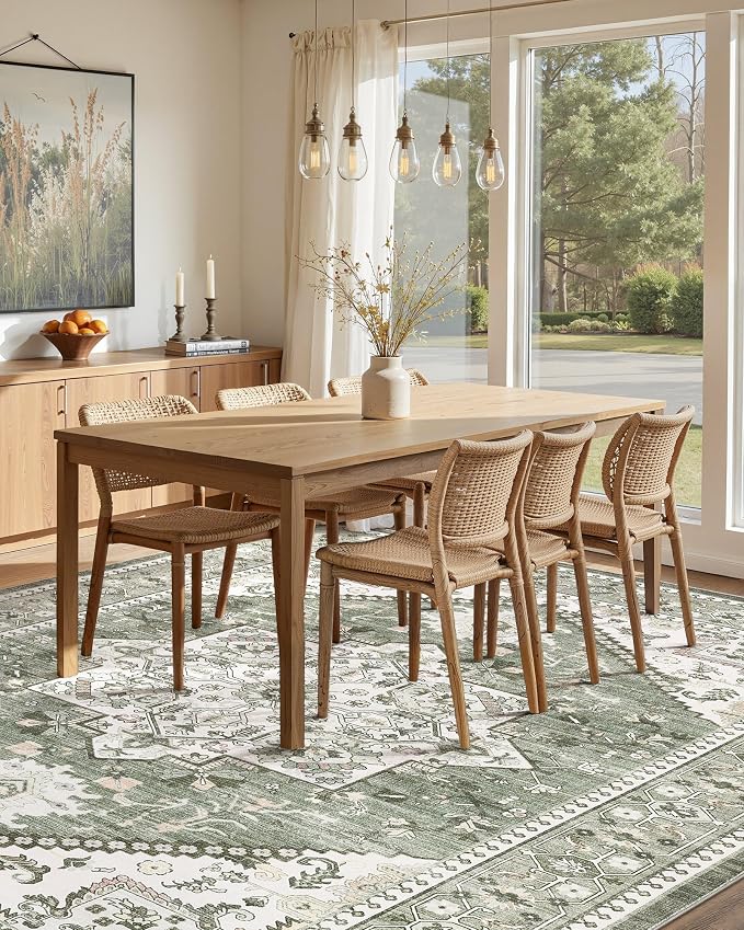 5x7 Vintage Area Rug: Washable Neutral Soft Non Slip Thin Large Floor Carpet - Image 7